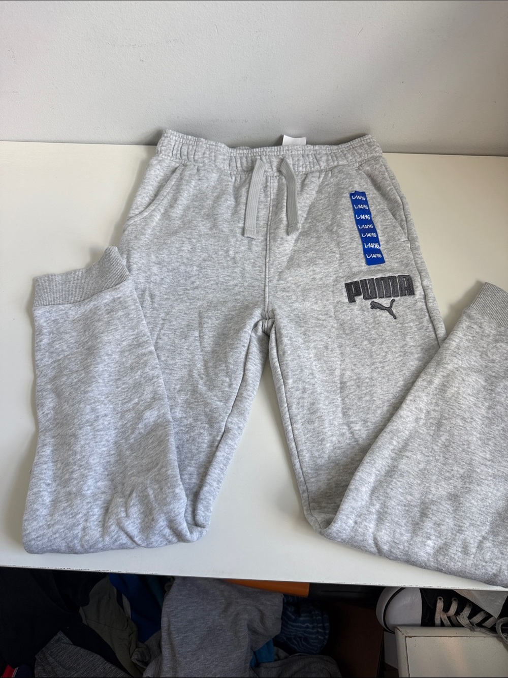 Puma Youth Light Gray Logo Sweatpants with Blue Tag